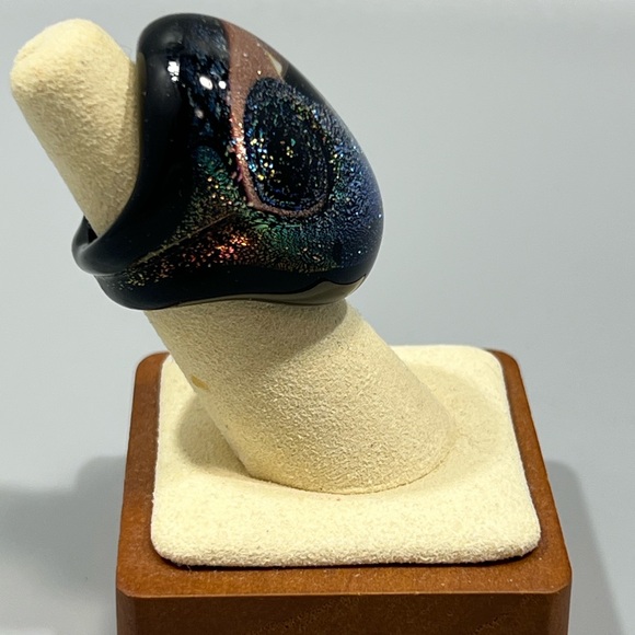 Vintage Murano Hand Blown Glass Galaxy Statement Ring Multicolored Signed Size 6 - Picture 3 of 8